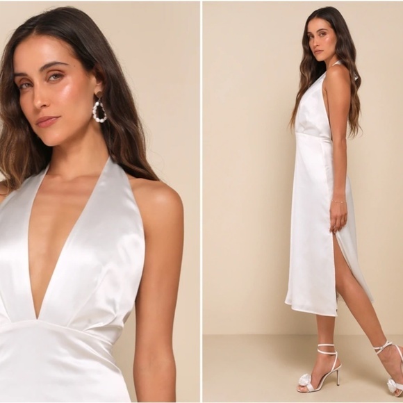 LULU's Bridal Engagement Bachelorette Elegant Sexy Open Back Chic Midi Dress - Picture 3 of 4